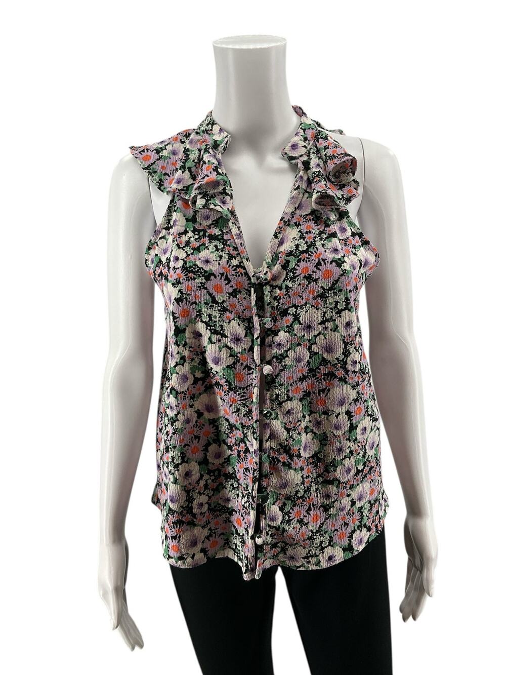 Anthropologie Maeve Starling Jacquard Floral Button-Front Tank Top Size Medium